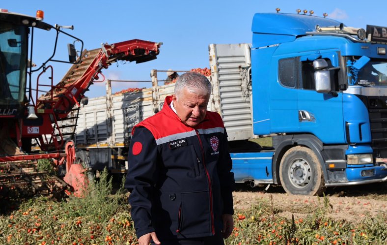 VALİ DURU, ESKİL’DE DOMATES HASADINA KATILDI